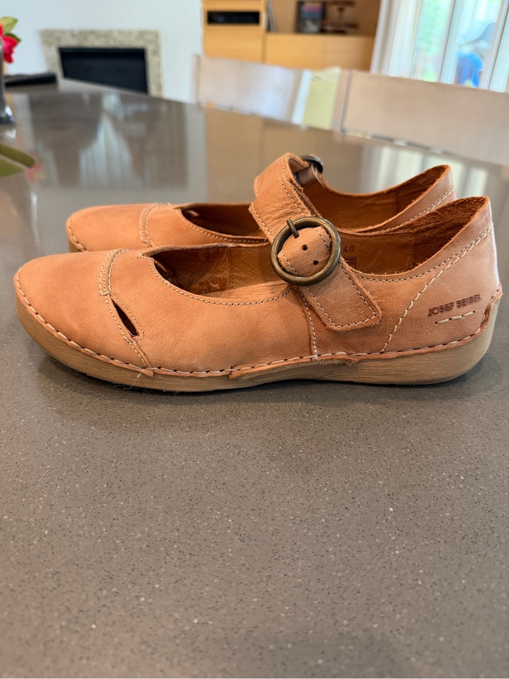 Josef Seibel Tan Mary Jane Loafers with Buckle - Picture 5 of 5